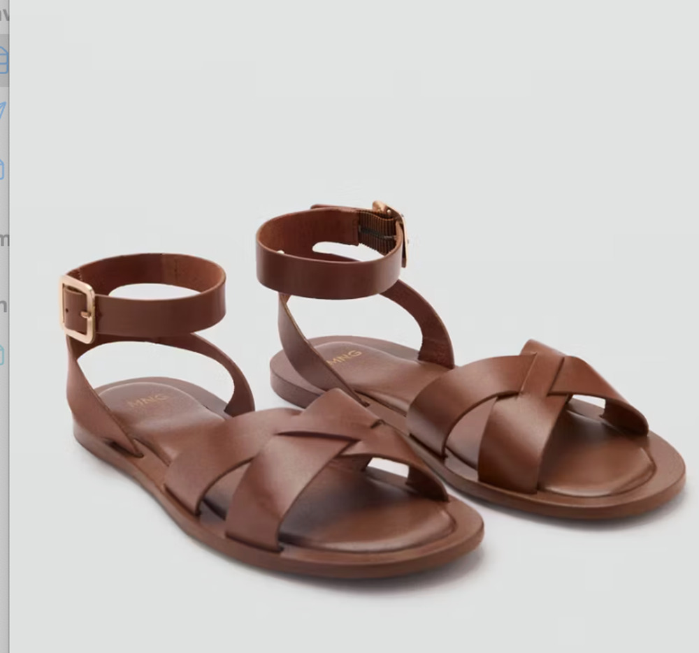 NWT Mango Leather Brown Gold Buckle Strap Sandal EU 37 Size 7